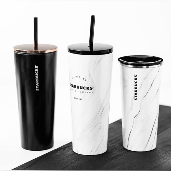 Starbucks Other - NWT Starbucks Cold Cup 16oz Stainless Steel White Marble Tumblr Limited